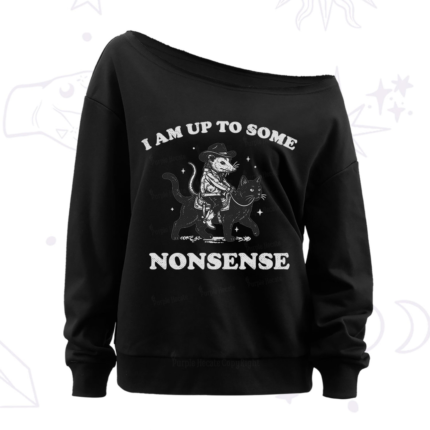 Purplehecate I Am Up To Some Nonsense Opossum Off The Shoulder Sweatshirt