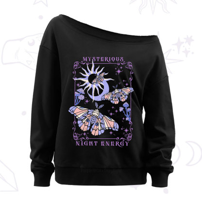 Purplehecate Mysterious Night Energy Moth Off The Shoulder Sweatshirt