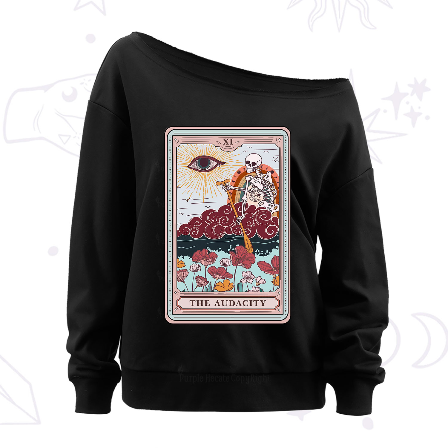 Purplehecate The Audacity Tarot Card Off The Shoulder Sweatshirt