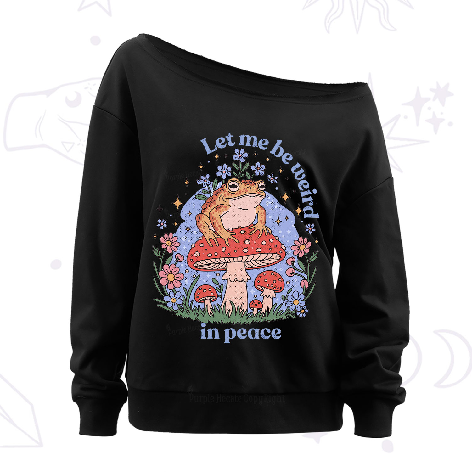 Purplehecate Let Me Be Weird In Peace Frog Off The Shoulder Sweatshirt