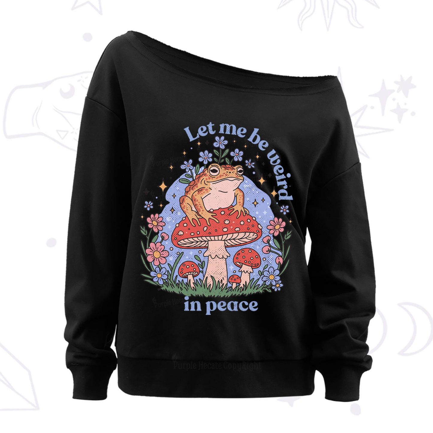 Purplehecate Let Me Be Weird In Peace Frog Off The Shoulder Sweatshirt