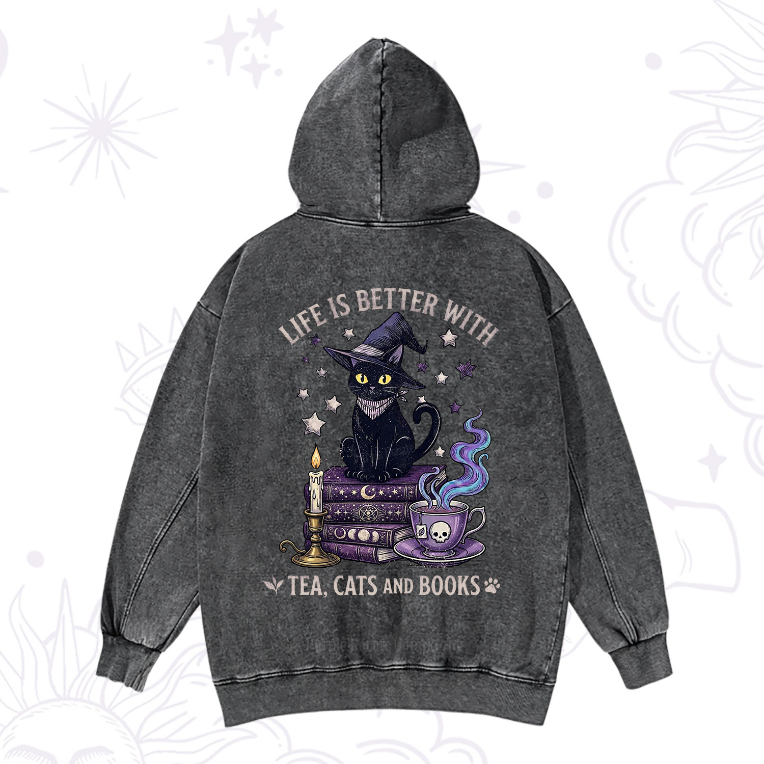 Purplehecate Life Is Better With Cats And Books Washed Hoodie