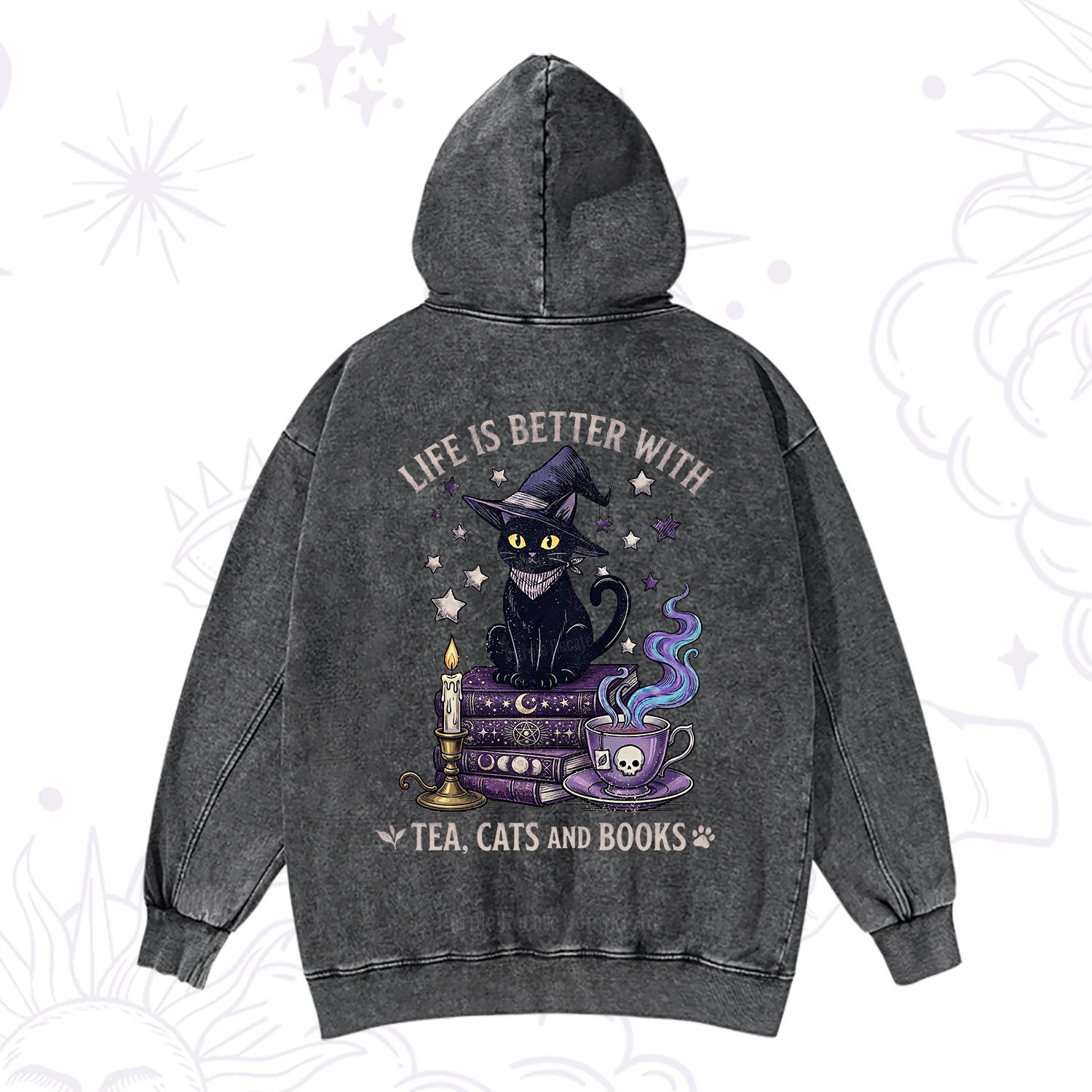 Purplehecate Life Is Better With Cats And Books Washed Hoodie