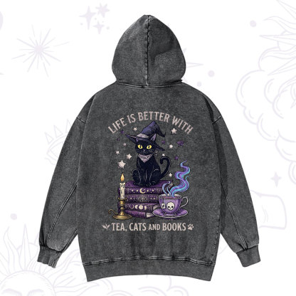 Purplehecate Life Is Better With Cats And Books Washed Hoodie