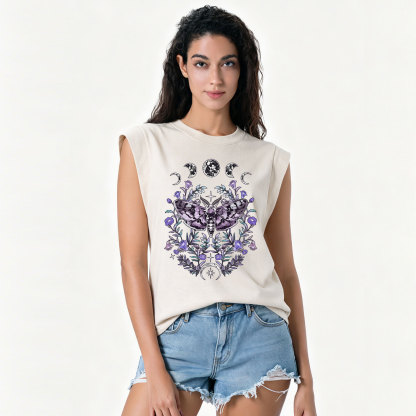 Purplehecate Gothic Mysterious Moth with Moon Vintage Washed Tank