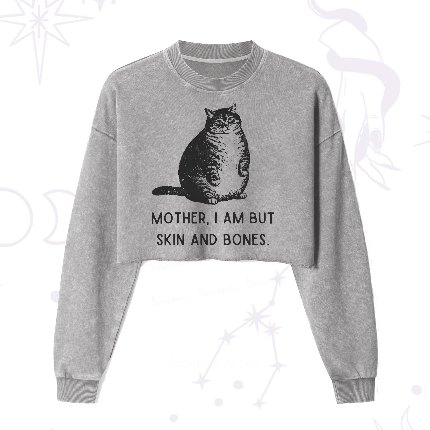 Purplehecate Cat Mother I Am But Skin And Bones Cropped Washed Sweatshirt