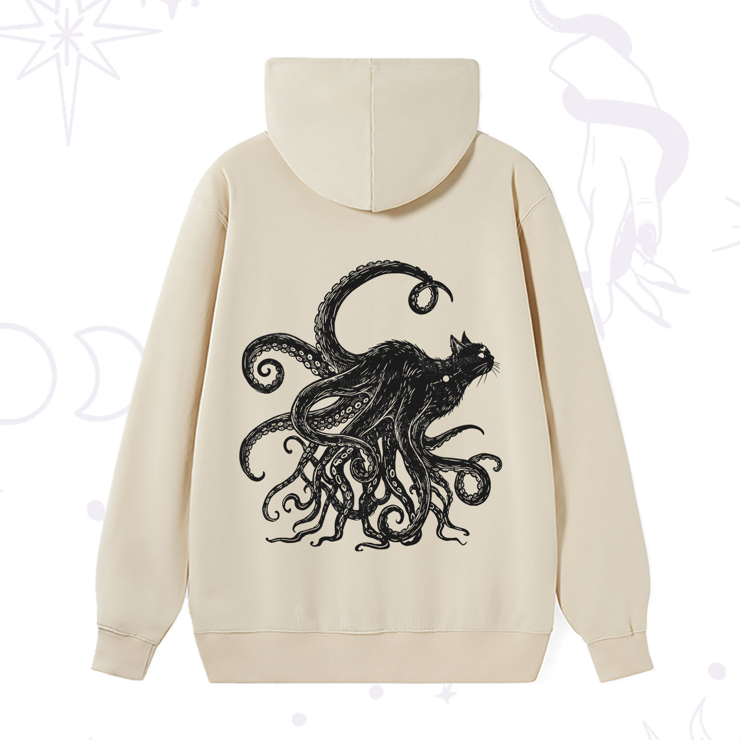 Purplehecate Black Cat with Octopus Tentacles Hoodie