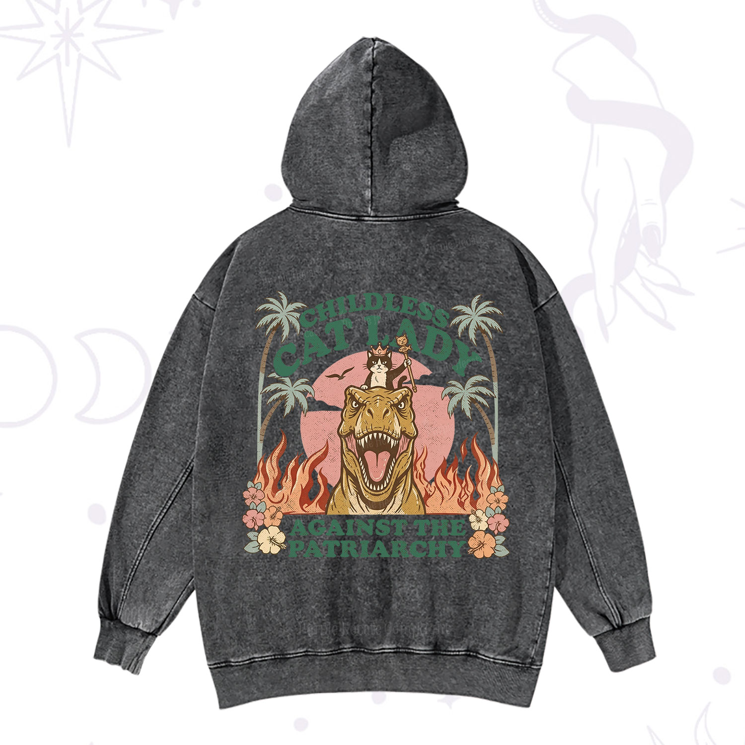 Purplehecate Childless Cat Lady Burn the Patriarchy Washed Hoodie