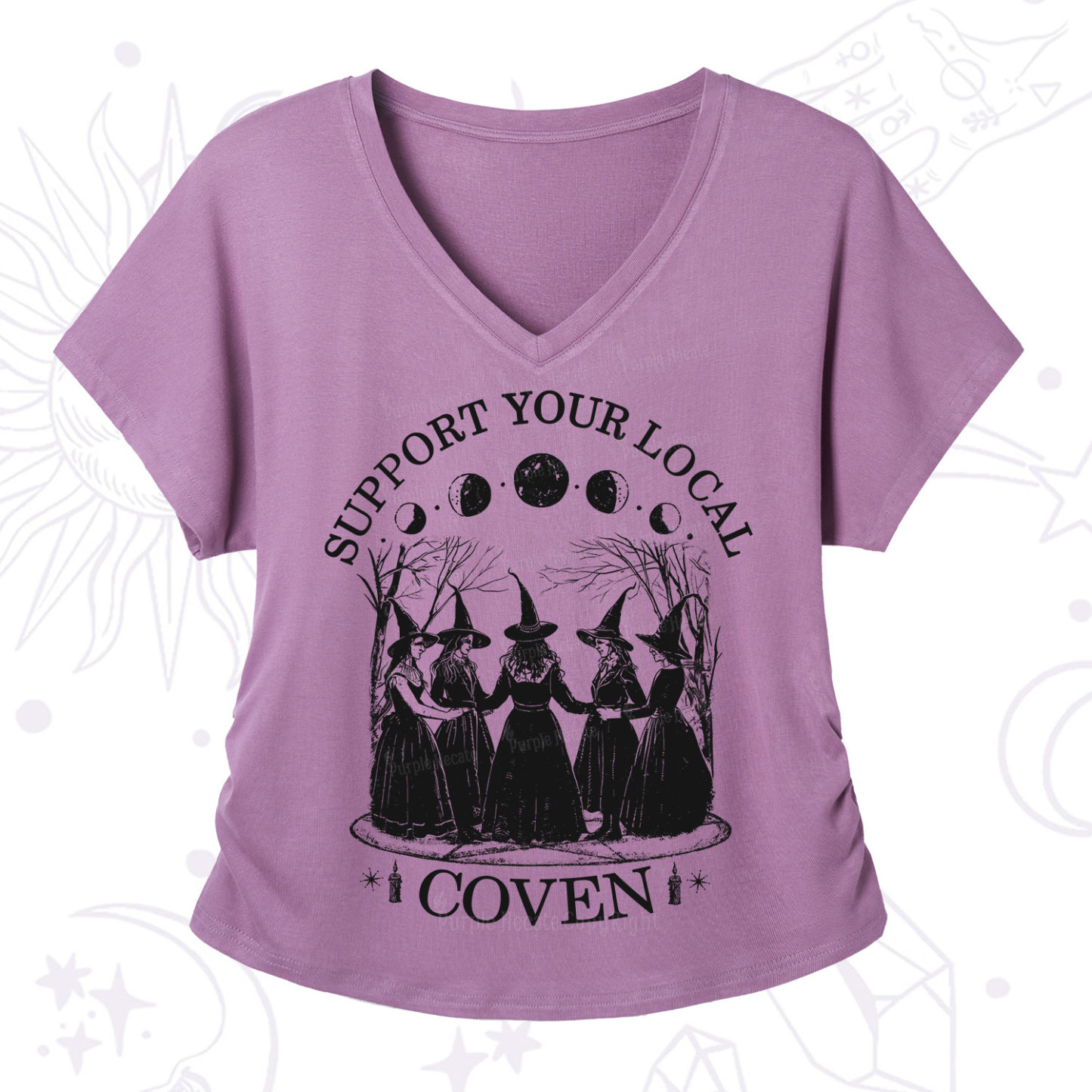 Purplehecate Support Your Local Coven V-Neck T-Shirt