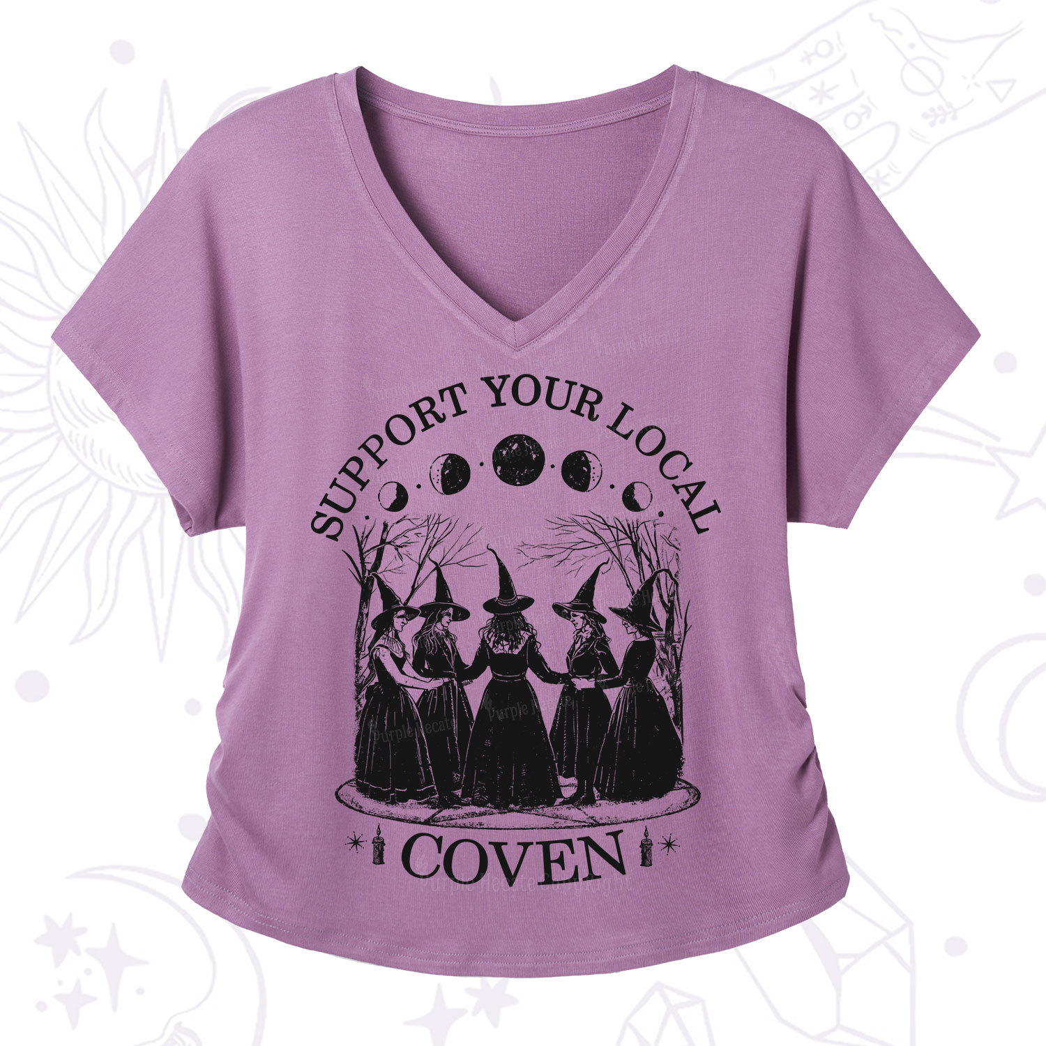 Purplehecate Support Your Local Coven V-Neck T-Shirt
