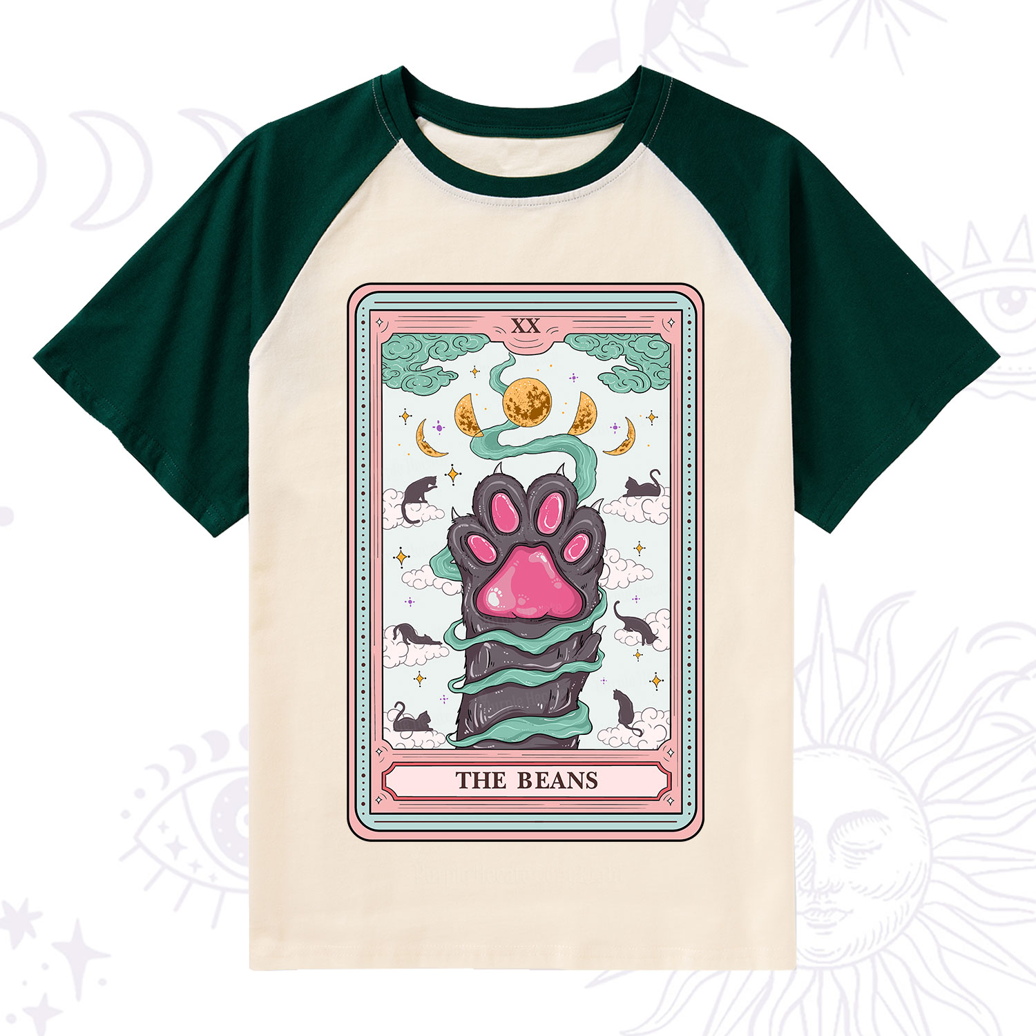 Purplehecate The Beans Cat Tarot Raglan Short Sleeve T‑Shirt