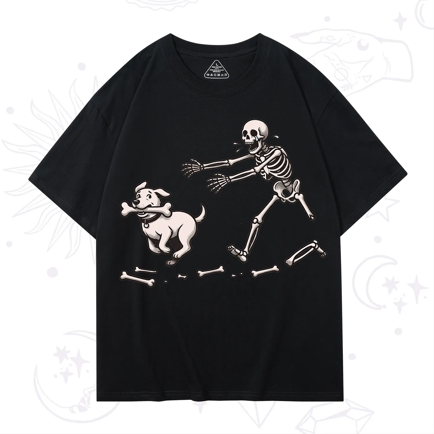 Purplehecate Halloween Skeleton Chasing Dog T-Shirt