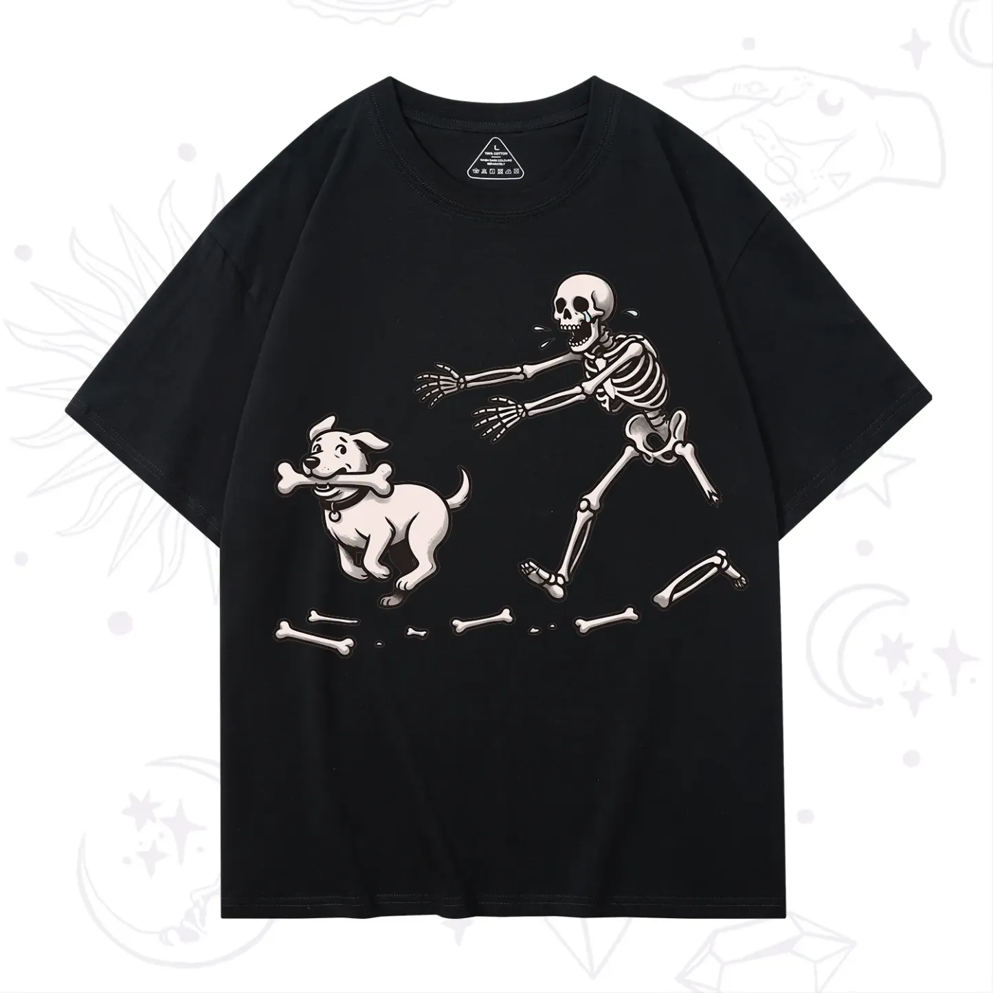 Purplehecate Halloween Skeleton Chasing Dog T-Shirt