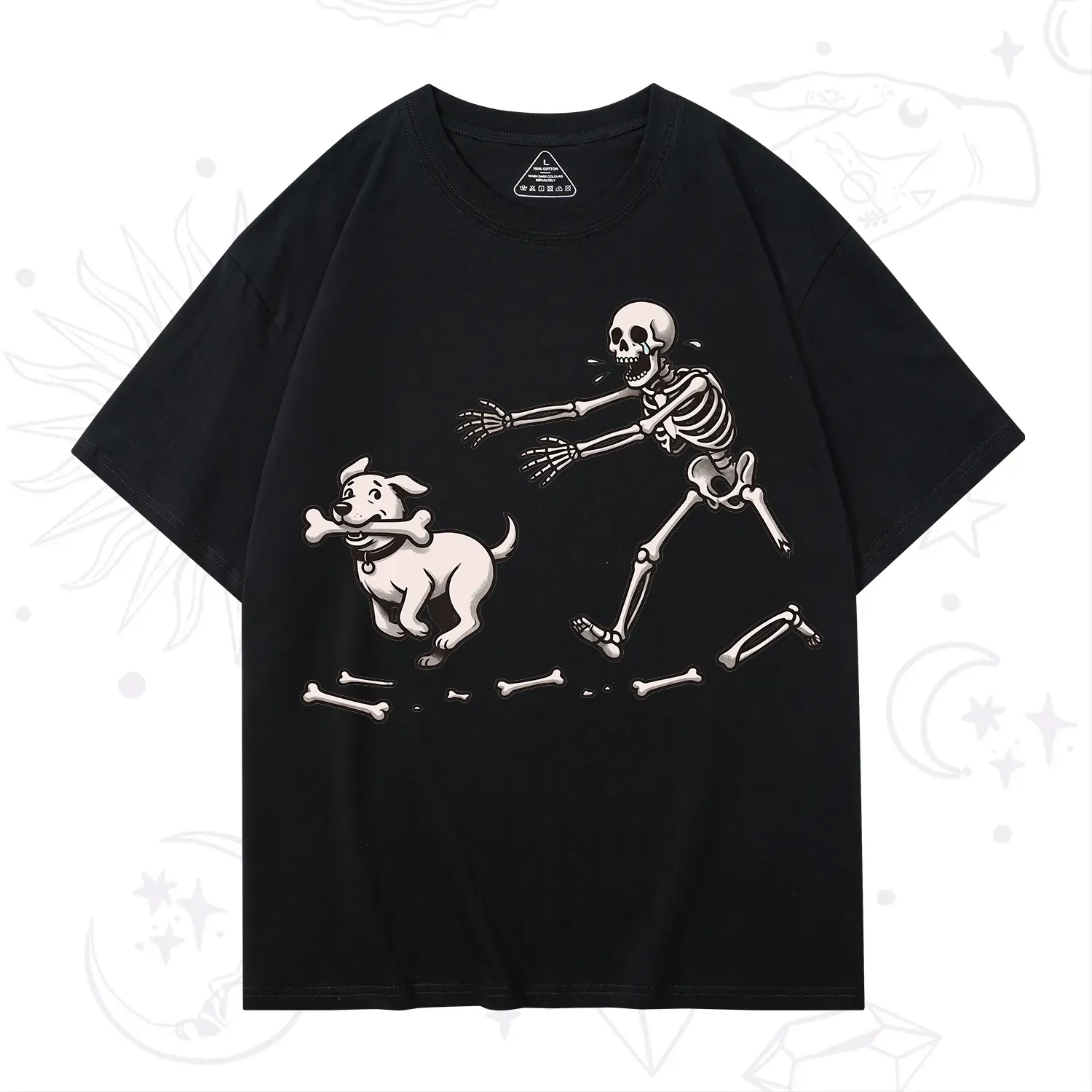 Purplehecate Halloween Skeleton Chasing Dog T-Shirt