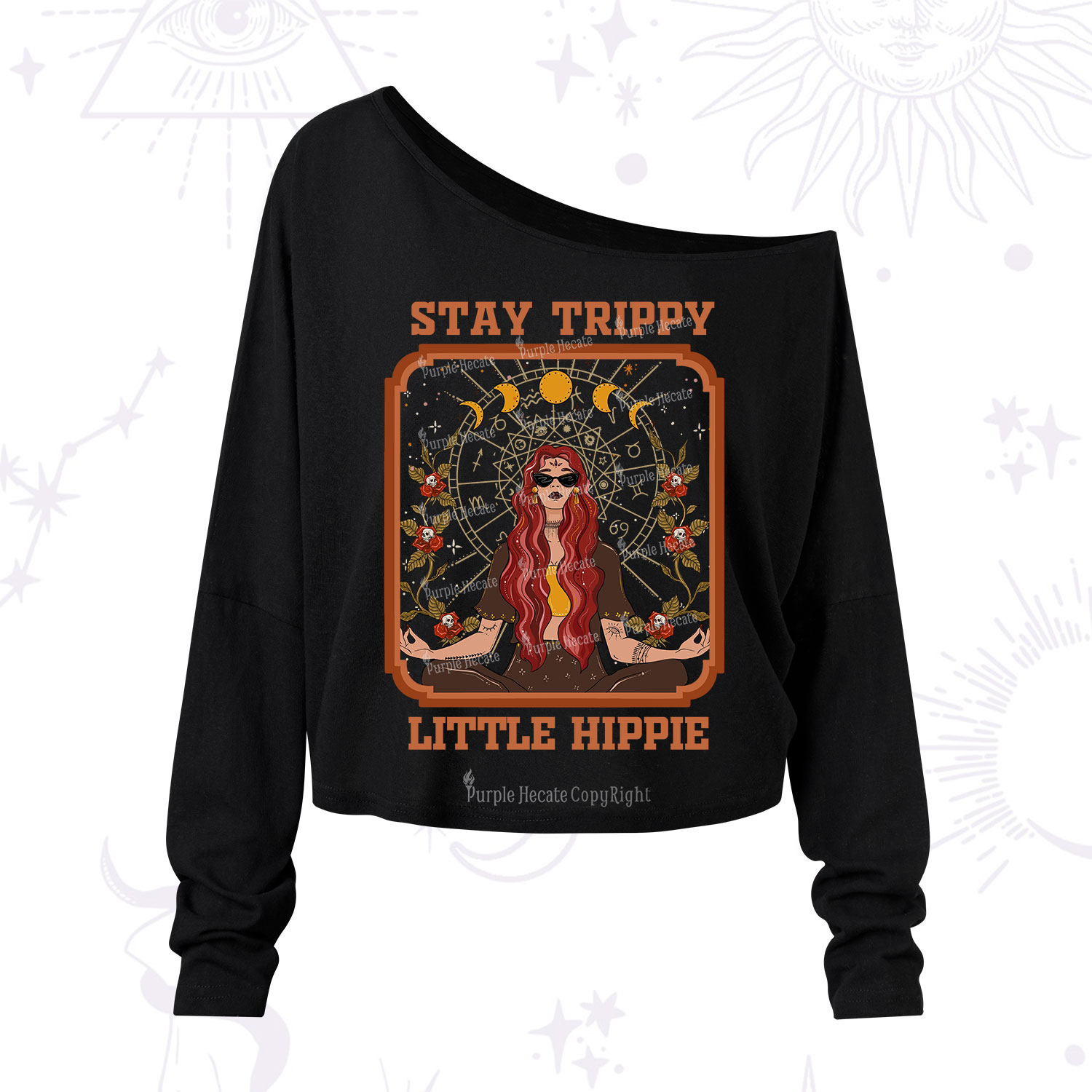Purplehecate Stay Trippy Little Witchy Hippie Shoulder Long Sleeve Shirt