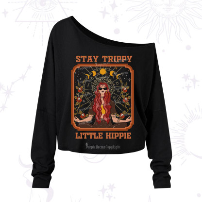 Purplehecate Stay Trippy Little Witchy Hippie Shoulder Long Sleeve Shirt