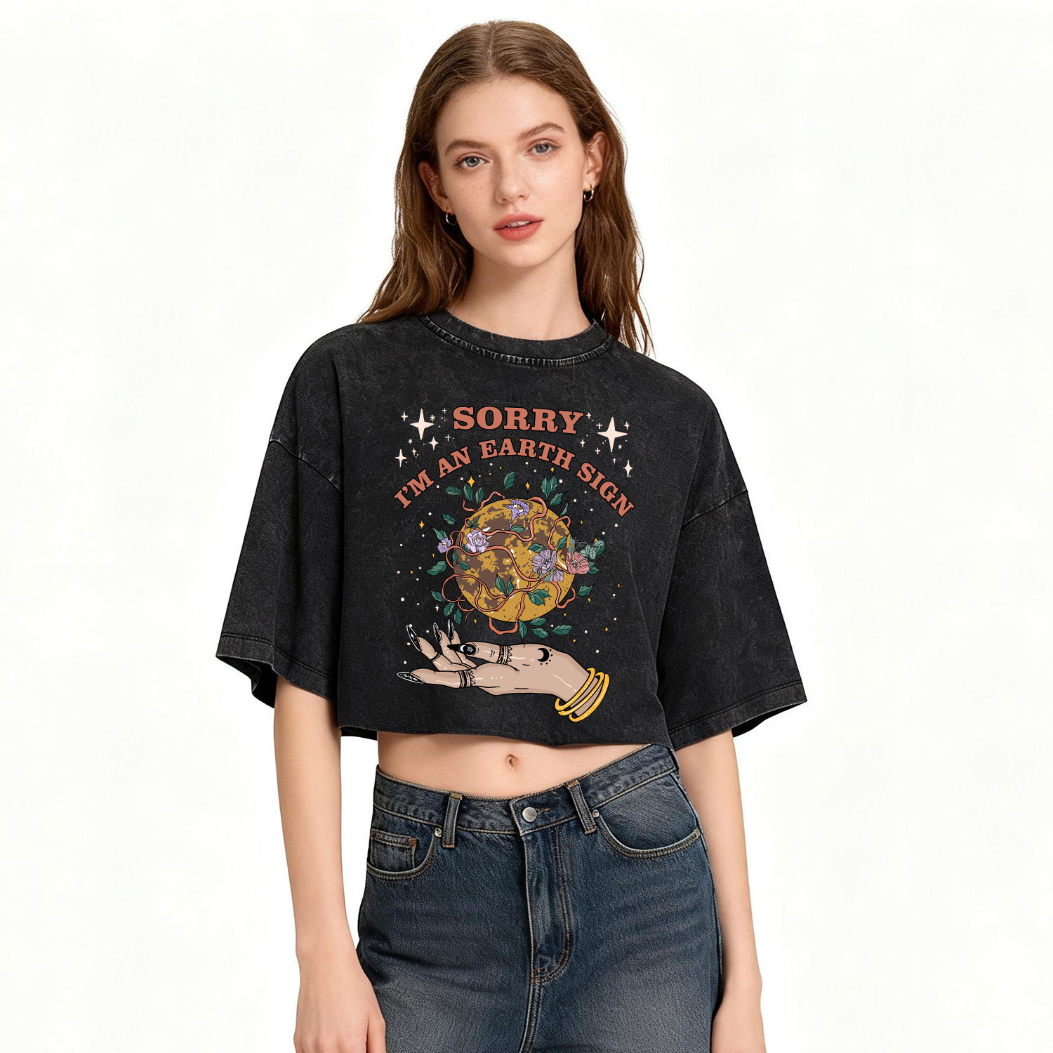 Purplehecate Sorry I'm A Earth Sign Washed Cropped T-Shirt