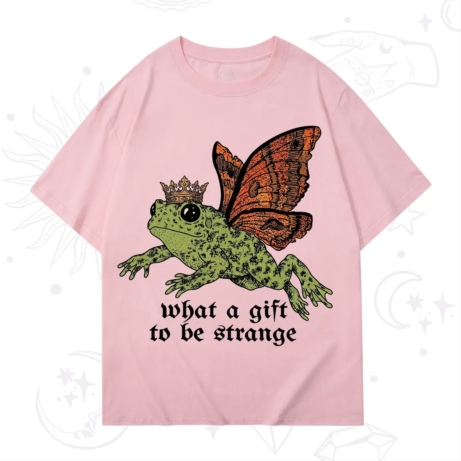 Purplehecate What a Gift to Be Strange Cat Frog T-Shirt