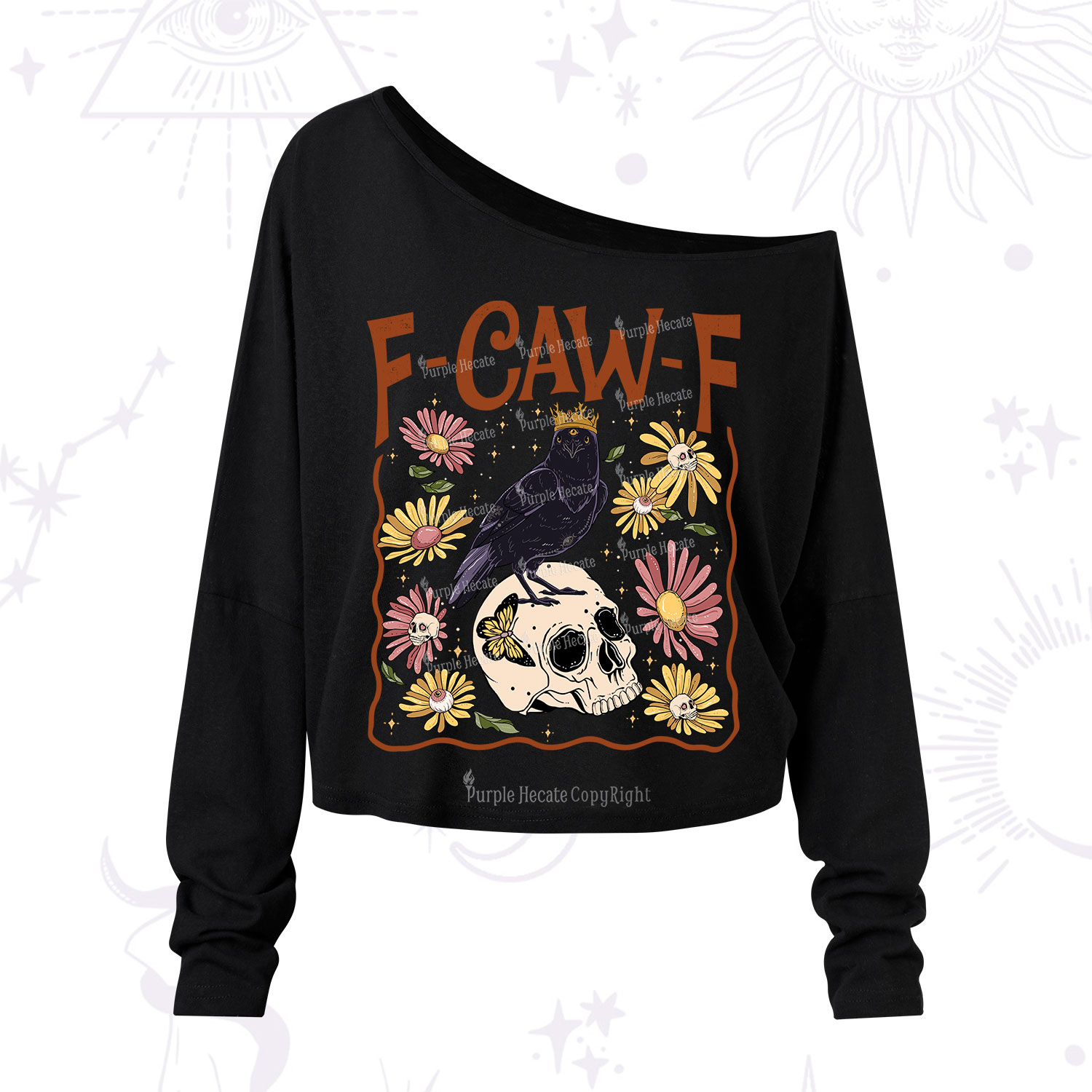 Purplehecate Funny F-Caw-F Crow Shoulder Long Sleeve Shirt