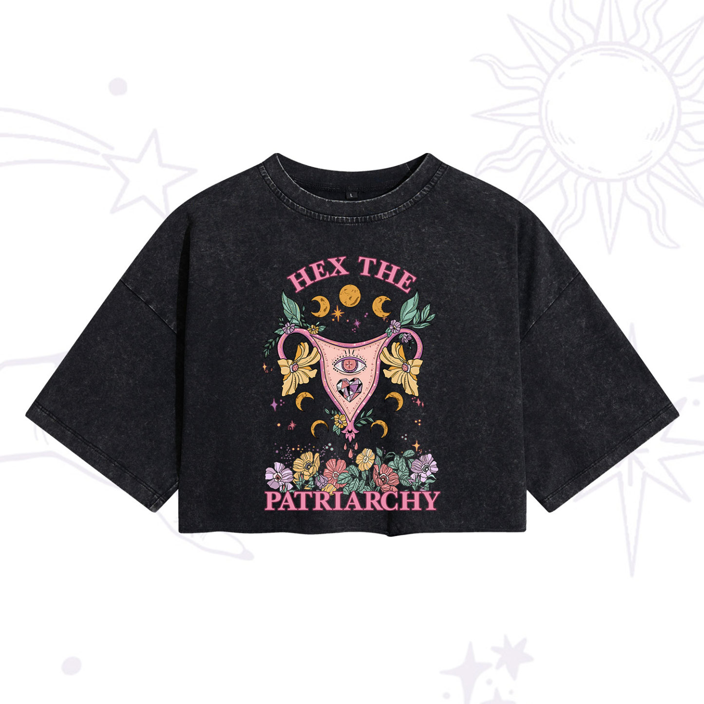 Purplehecate Hex the Patriarchy Feminist Washed Cropped T-Shirt