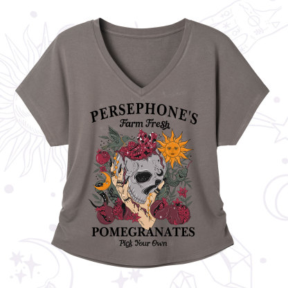 Purplehecate Persephone's Farm Fresh Pomegranates Pick Your Own V-Neck T-Shirt