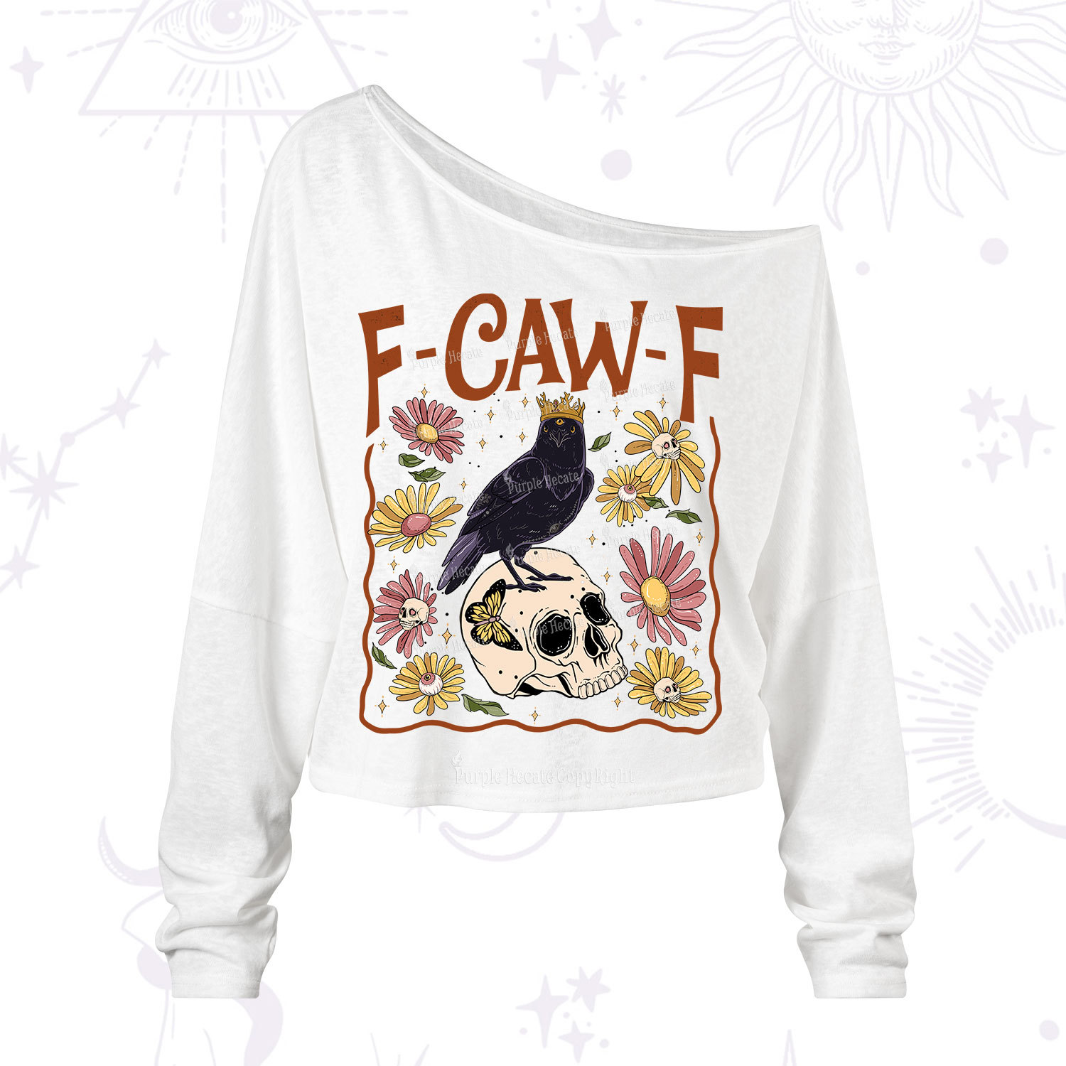 Purplehecate Funny F-Caw-F Crow Shoulder Long Sleeve Shirt