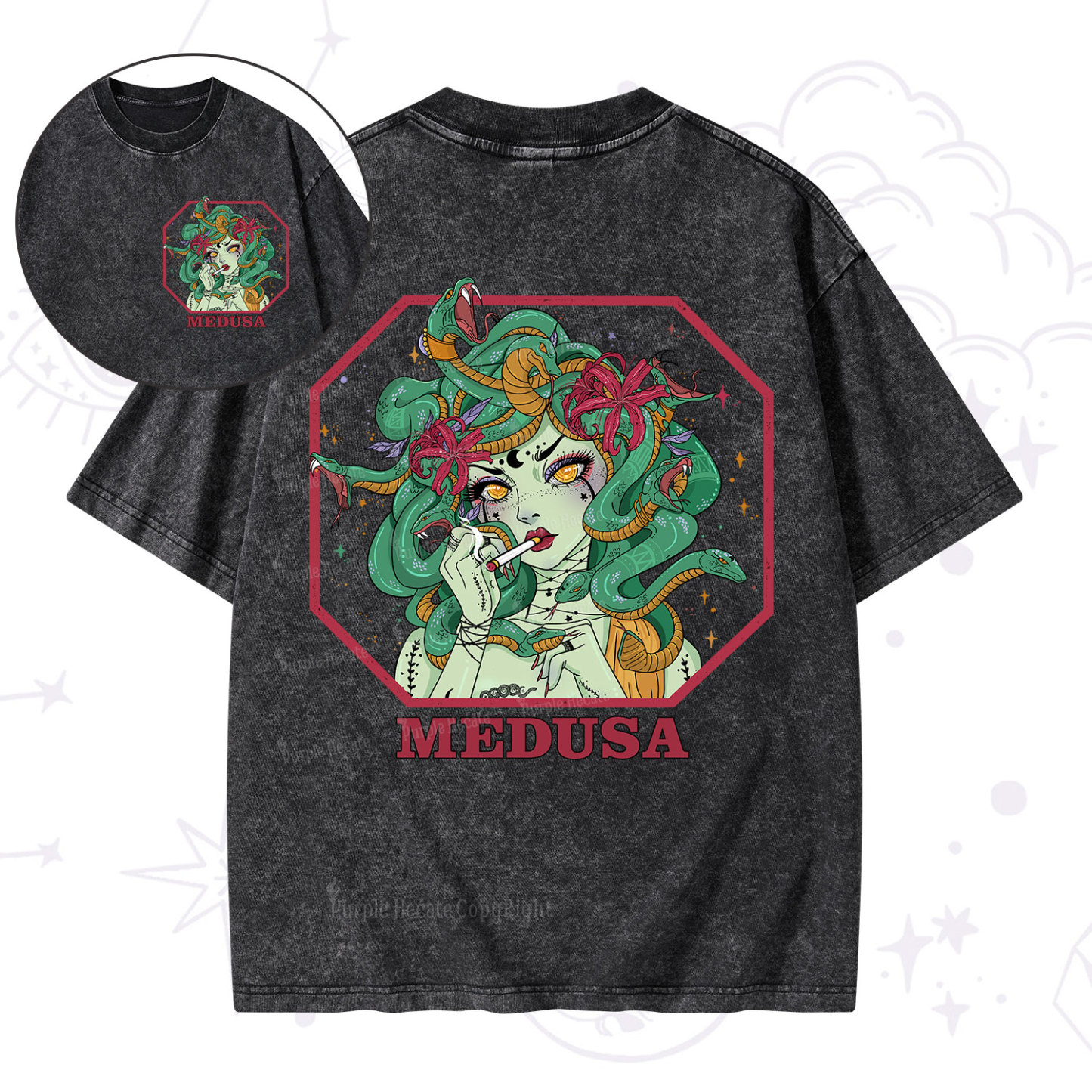 Purplehecate The Greek Goddess Medusa Washed T-Shirt