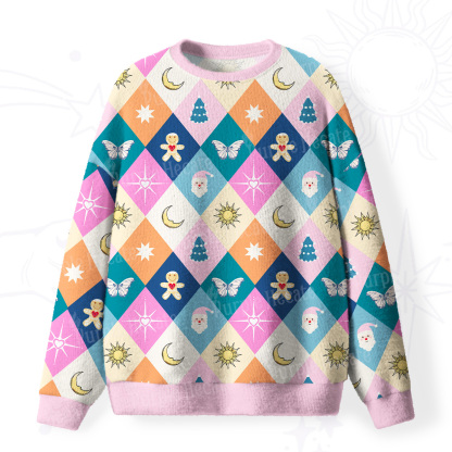 Purplehecate Whimsical Holiday Patchwork Fuzzy Ugly Christmas Sweatshirt