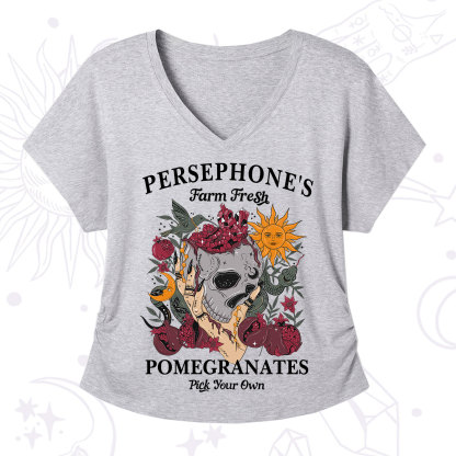 Purplehecate Persephone's Farm Fresh Pomegranates Pick Your Own V-Neck T-Shirt