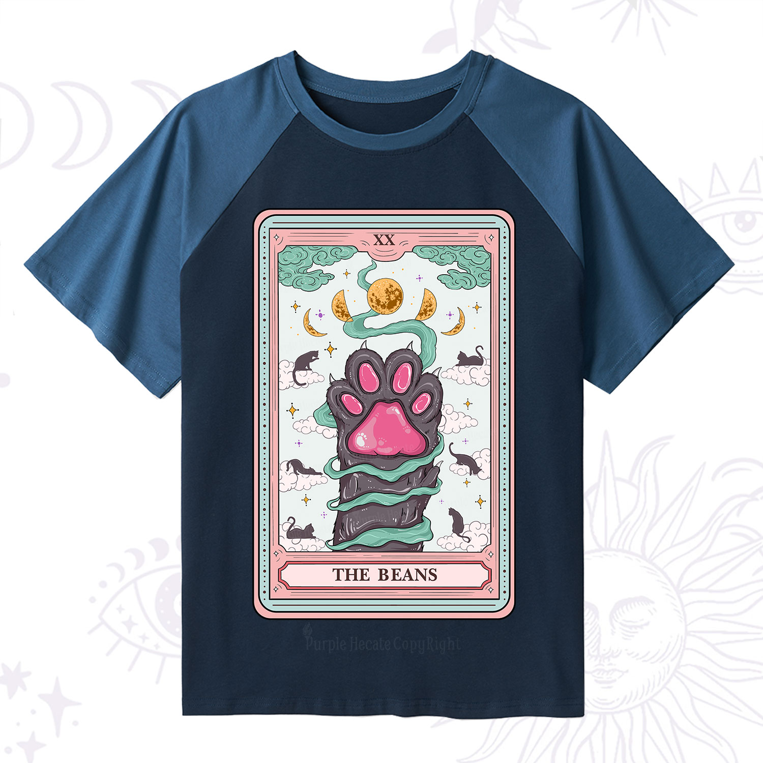 Purplehecate The Beans Cat Tarot Raglan Short Sleeve T‑Shirt
