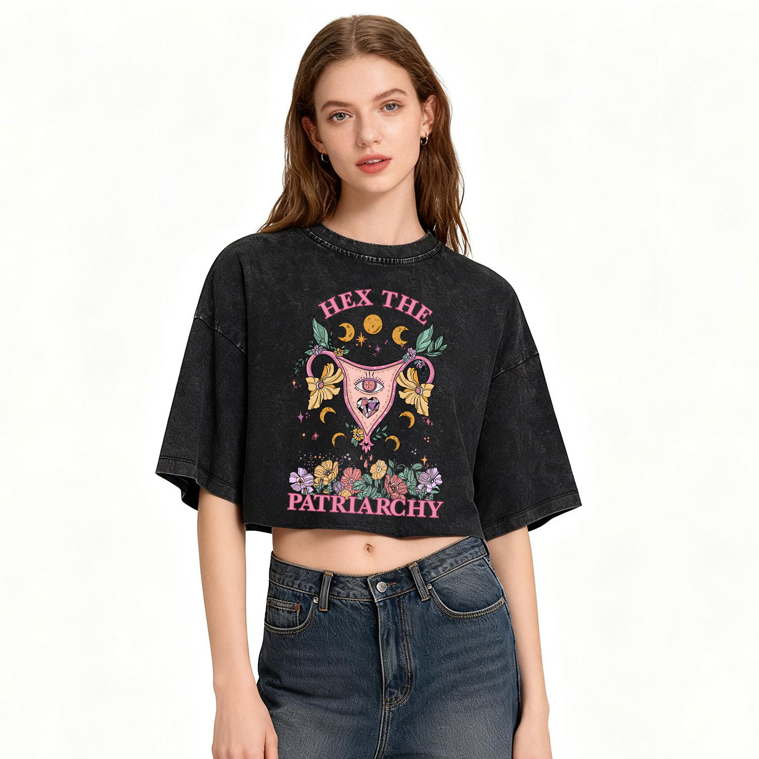 Purplehecate Hex the Patriarchy Feminist Washed Cropped T-Shirt