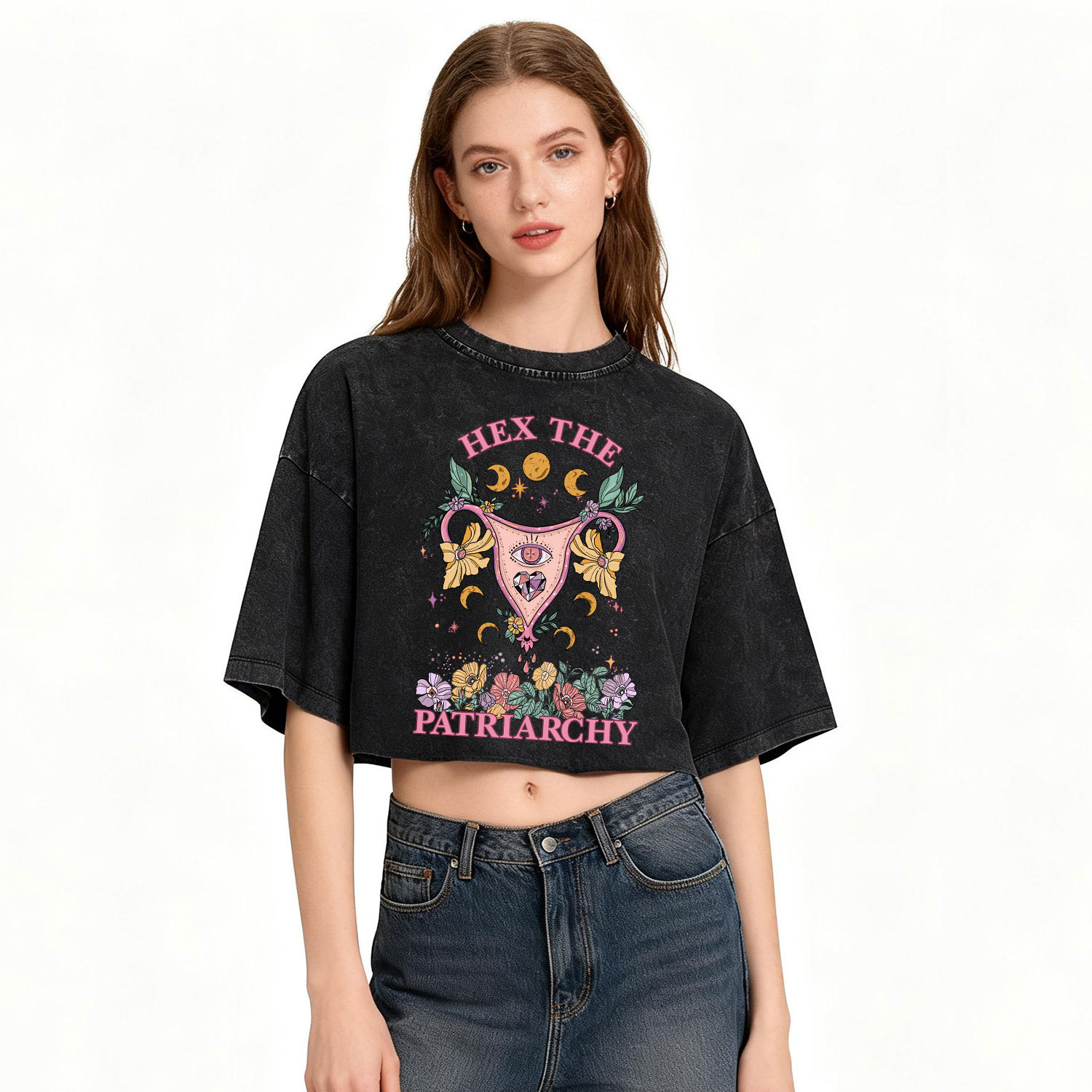 Purplehecate Hex the Patriarchy Feminist Washed Cropped T-Shirt