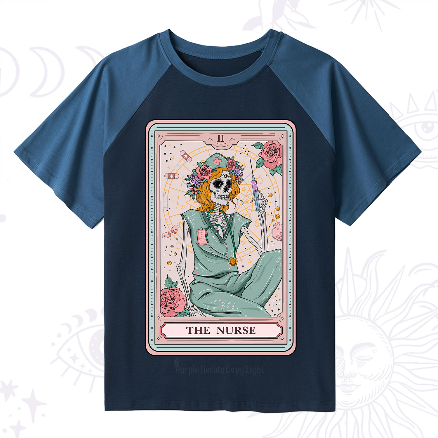 Purplehecate The Nurse Tarot Raglan Short Sleeve T‑Shirt