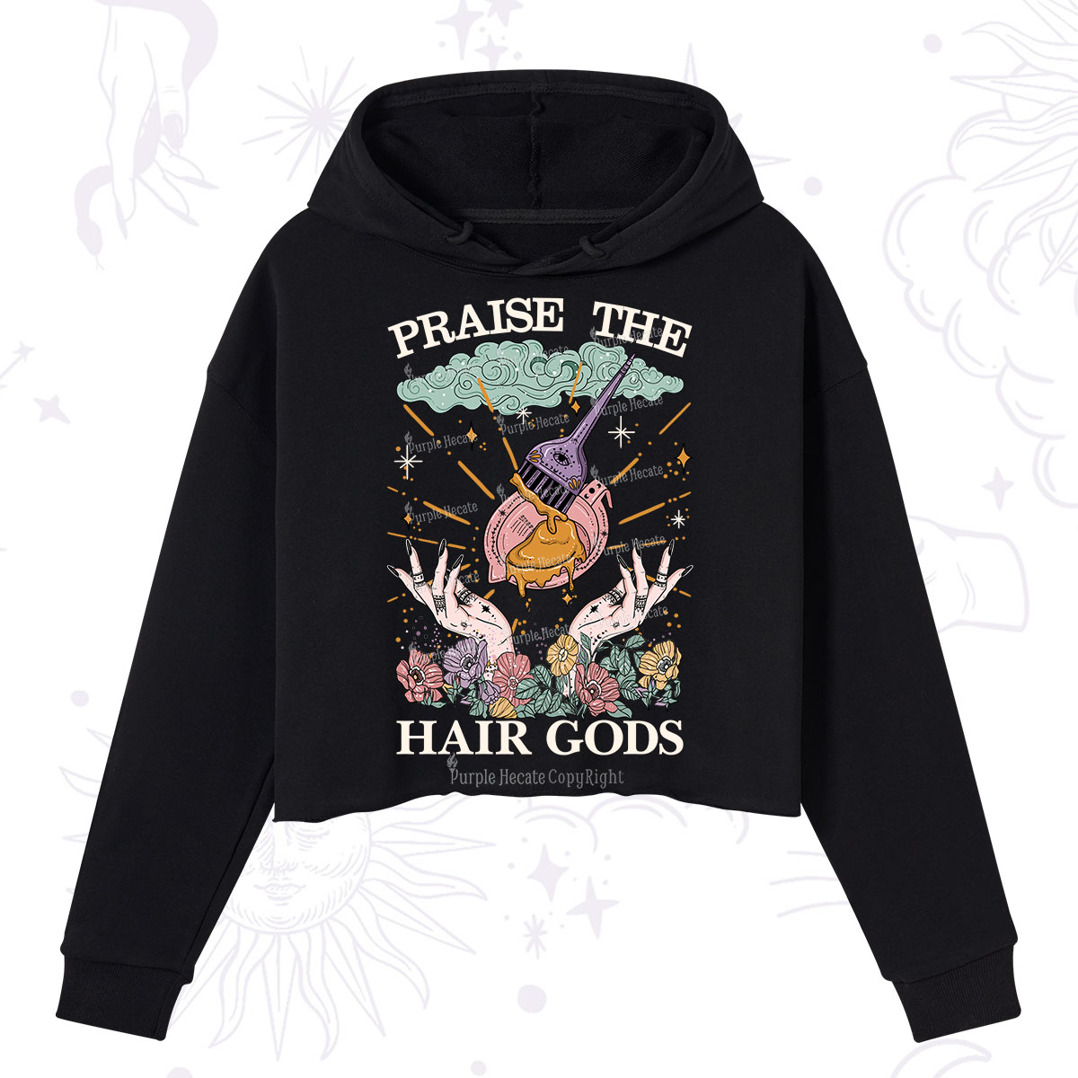 Purplehecate Praise The Hair Gods Crop Hoodie