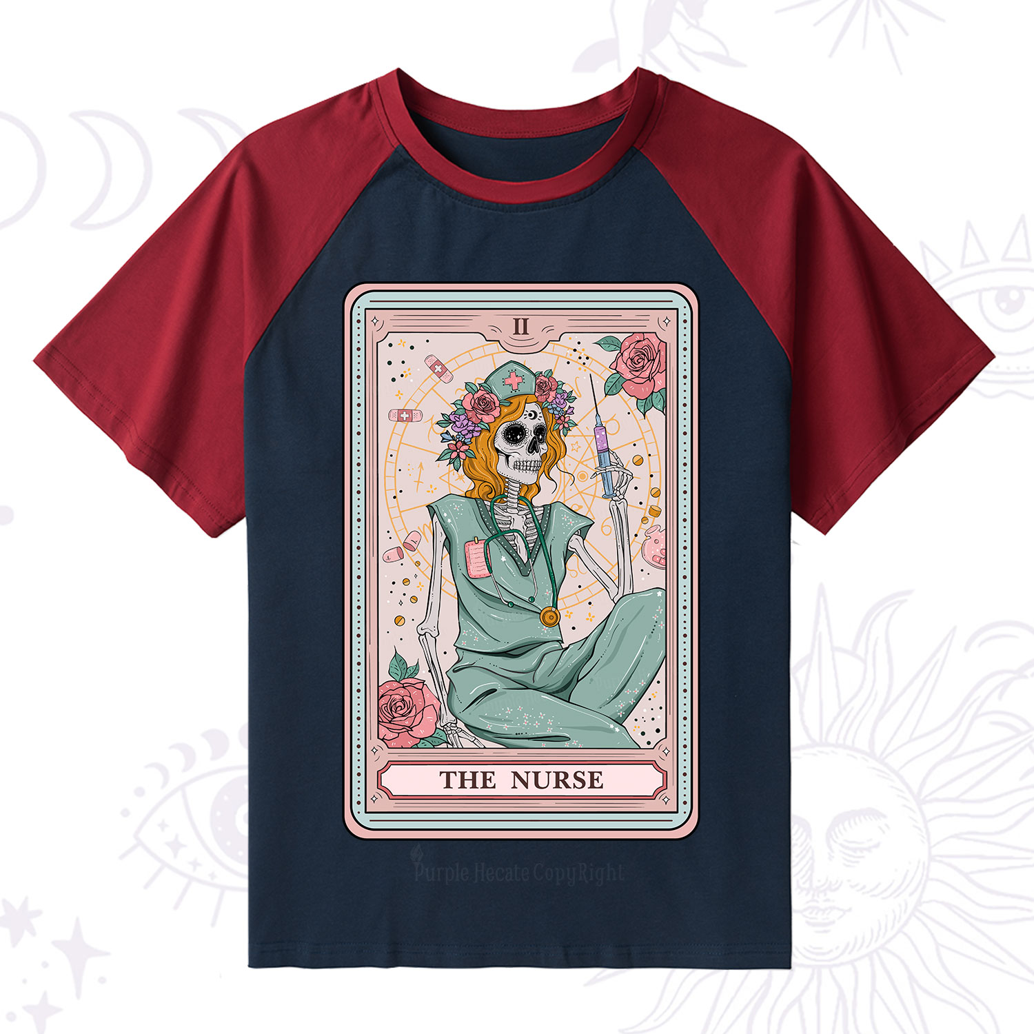 Purplehecate The Nurse Tarot Raglan Short Sleeve T‑Shirt