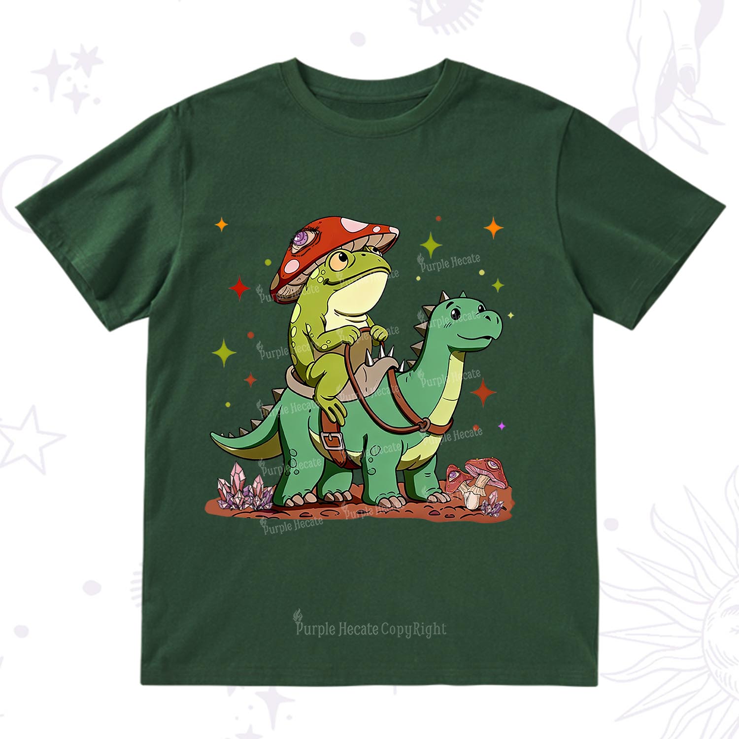 Purplehecate Frog Riding a Dinosaur T-Shirt