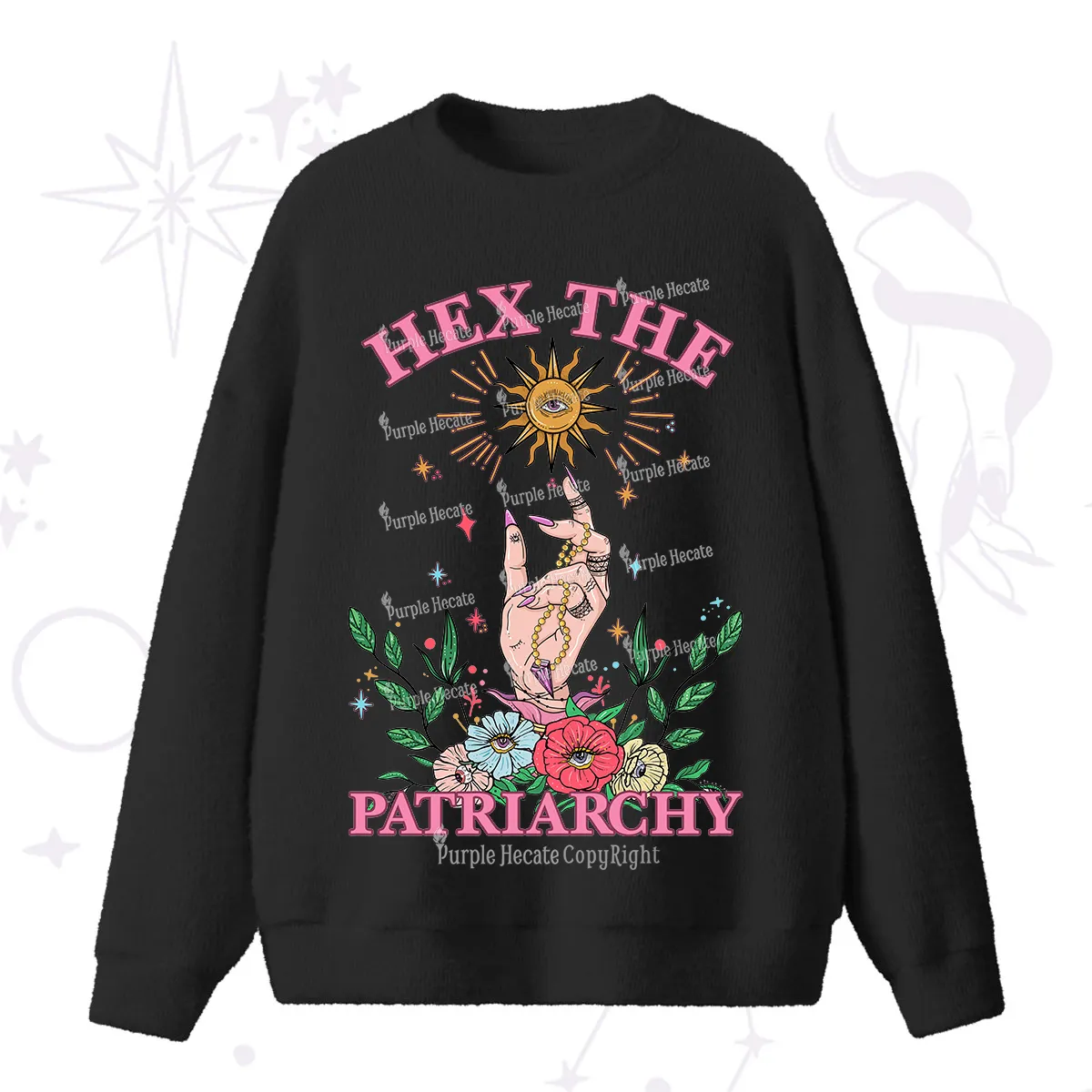 Purplehecate Hex The Patriarchy Witchy Fuzzy Ugly Sweater