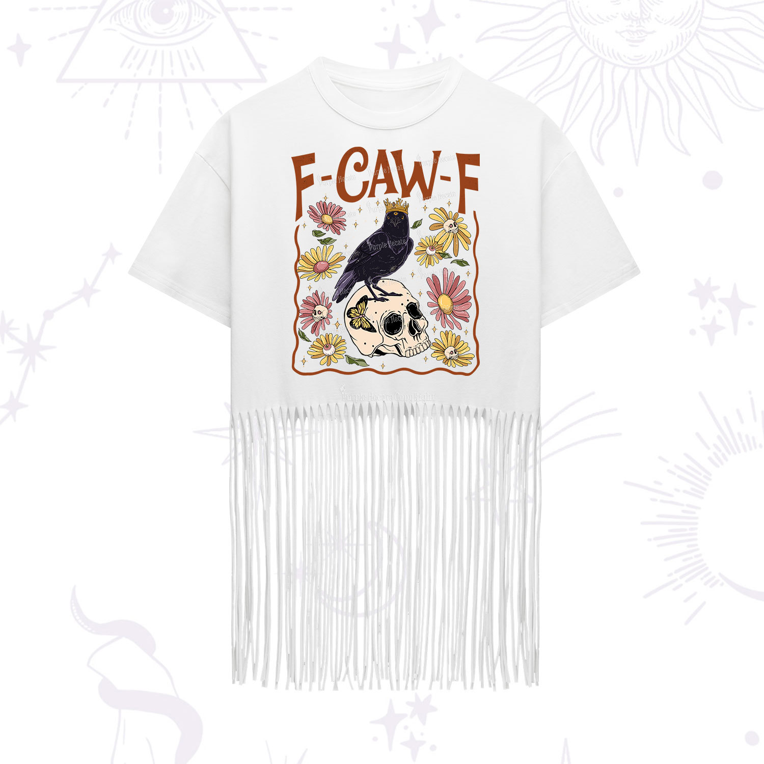 Purplehecate Funny F-Caw-F Crow Fringe Hem T-Shirt