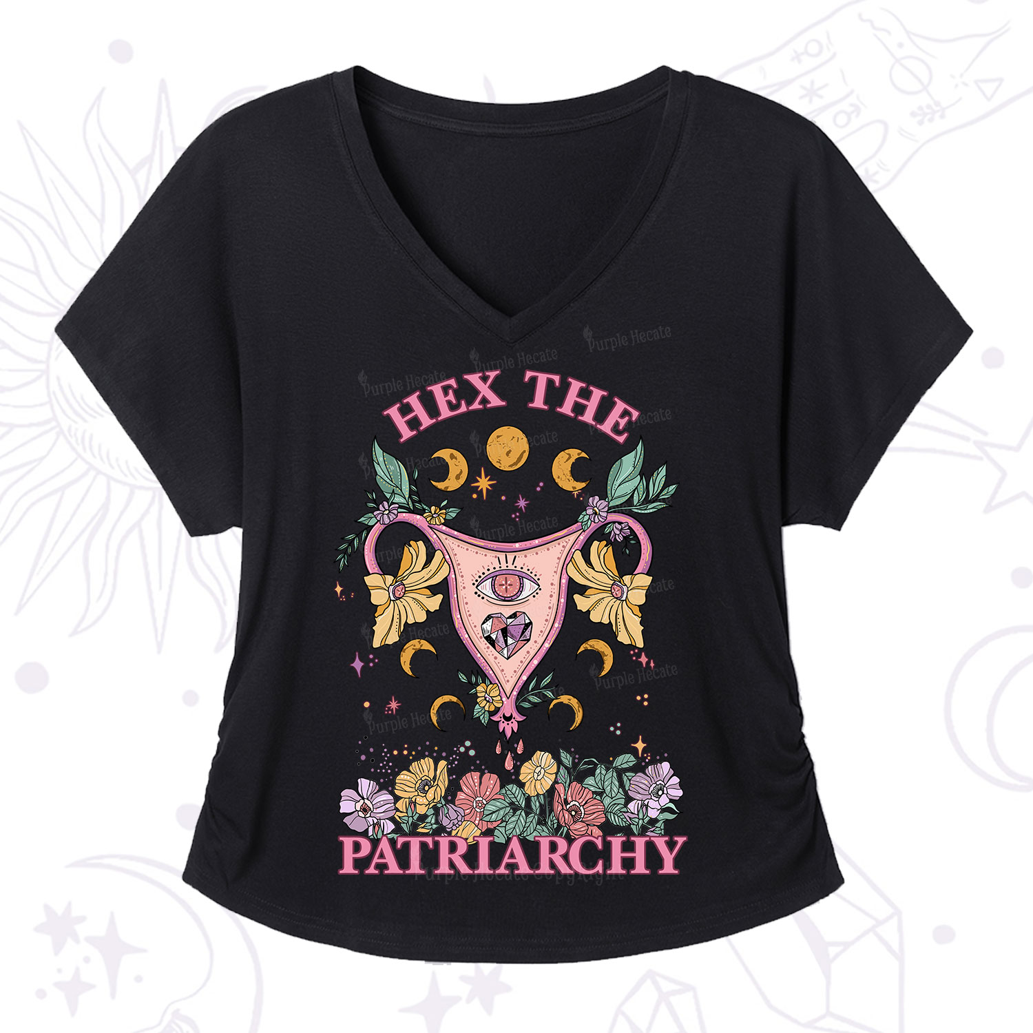 Purplehecate Hex the Patriarchy Feminist V-Neck T-Shirt