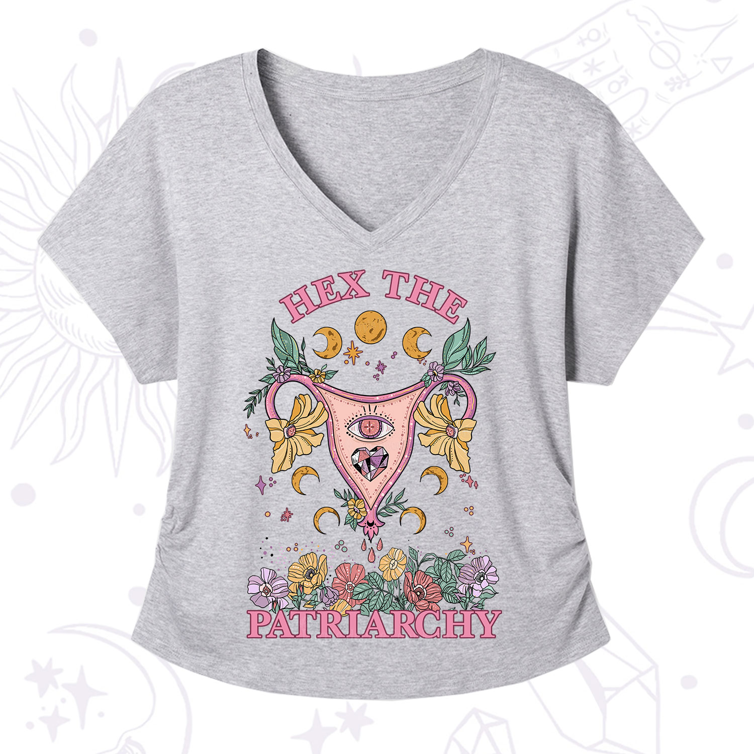 Purplehecate Hex the Patriarchy Feminist V-Neck T-Shirt