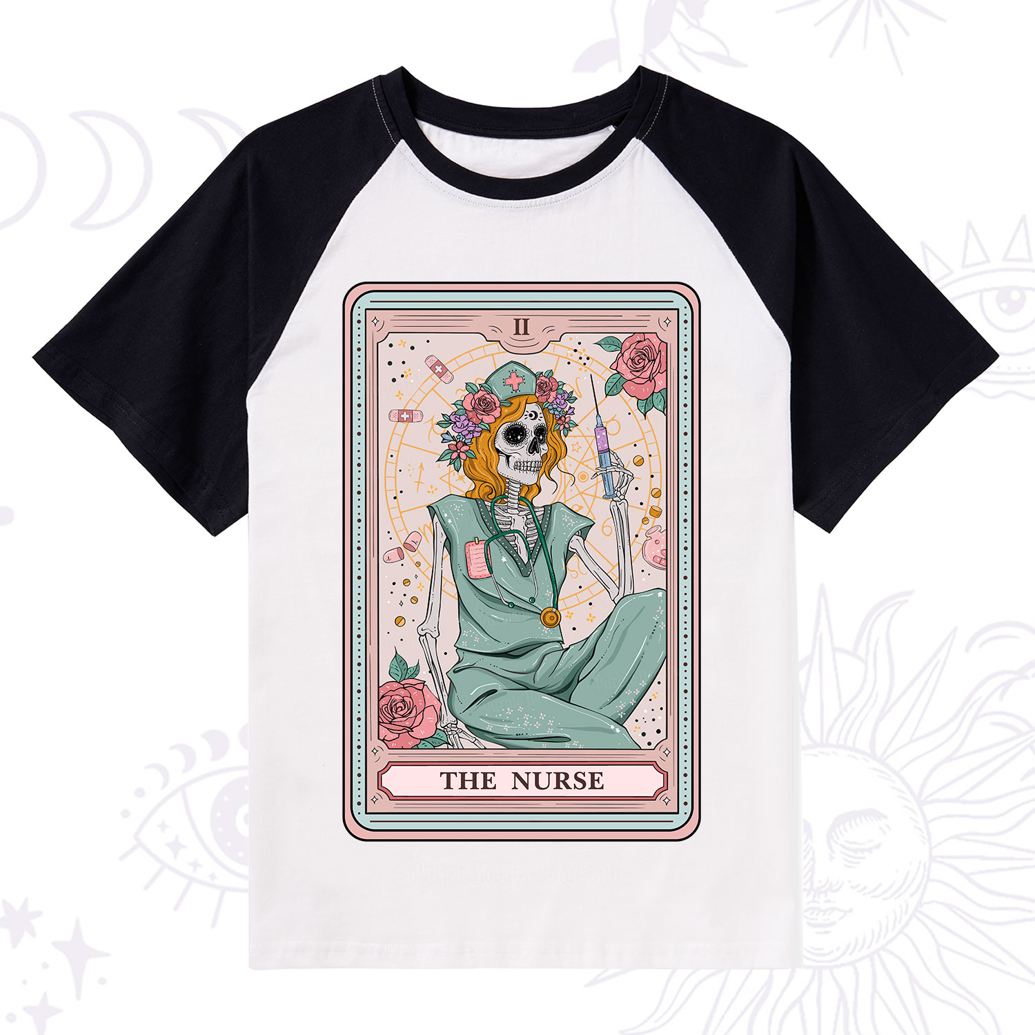 Purplehecate The Nurse Tarot Raglan Short Sleeve T‑Shirt
