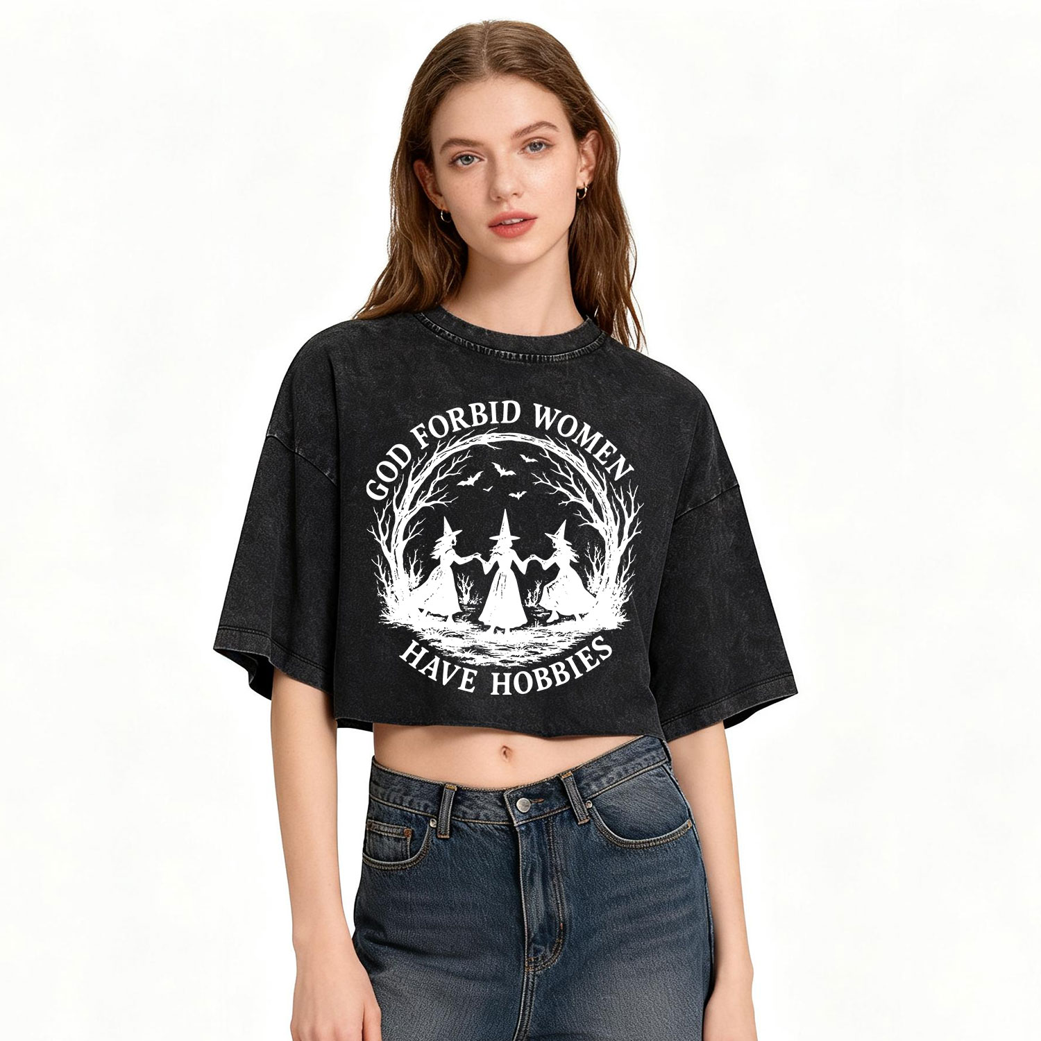 Purplehecate God Forbid Women Have Hobbies Washed Cropped T-Shirt