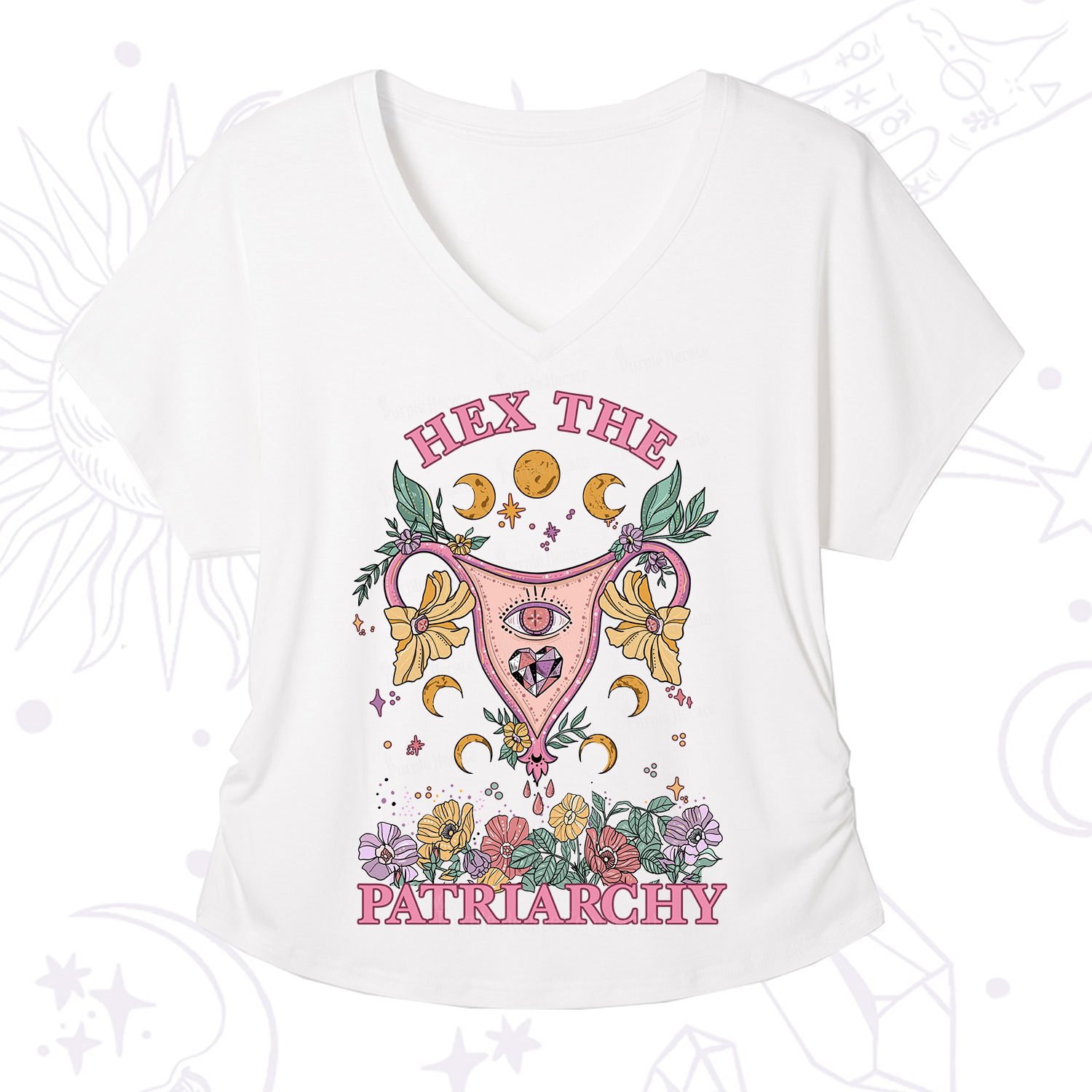 Purplehecate Hex the Patriarchy Feminist V-Neck T-Shirt