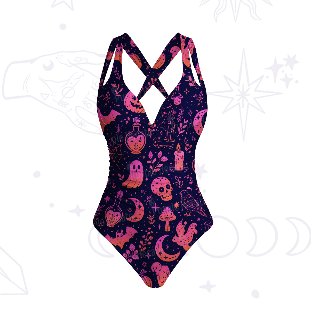 Purplehecate Spooky Night Doodles Halloween One-Piece Swimsuit