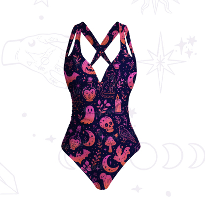 Purplehecate Spooky Night Doodles Halloween One-Piece Swimsuit
