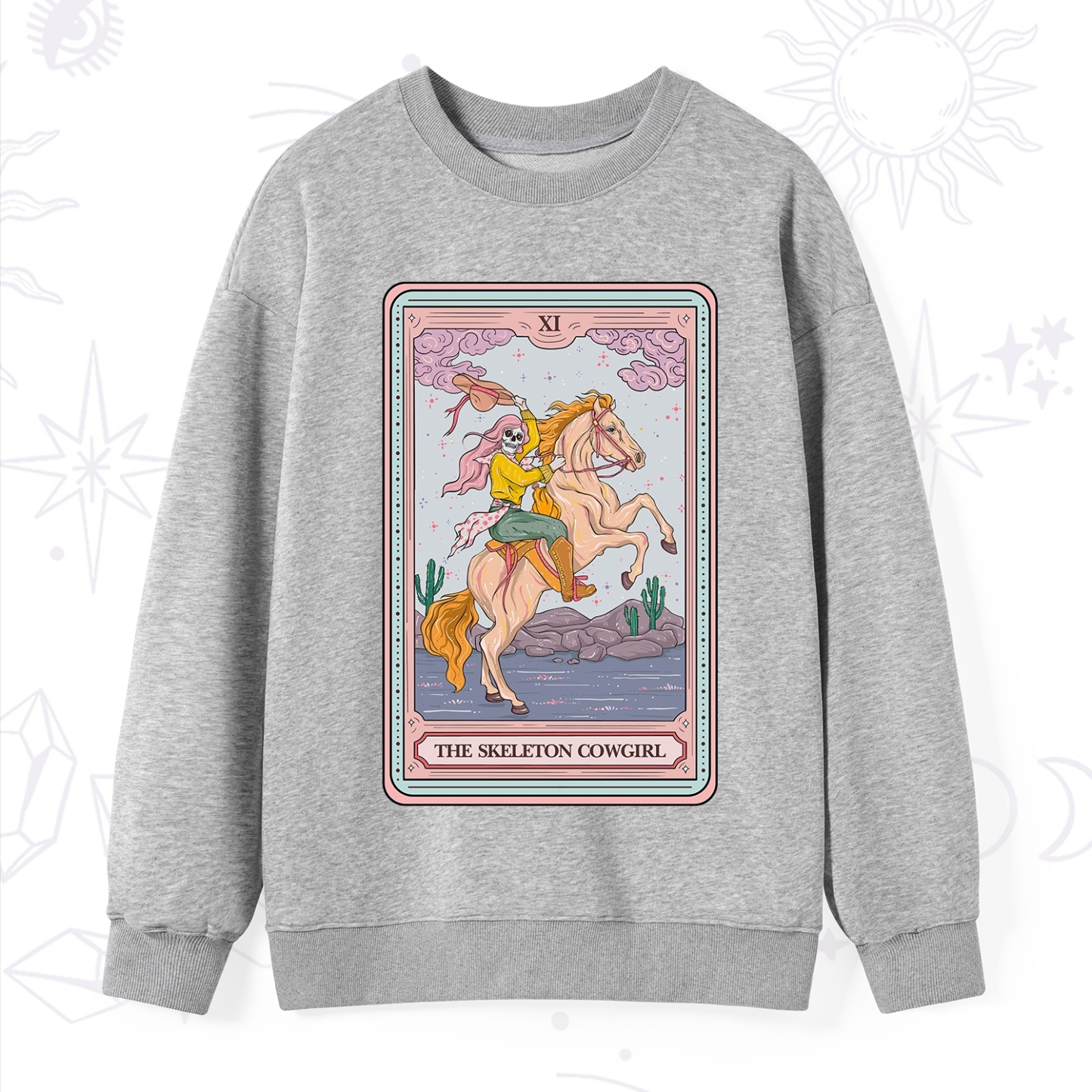 Purplehecate The Skeleton Cowgirl Tarot Card Sweatshirt