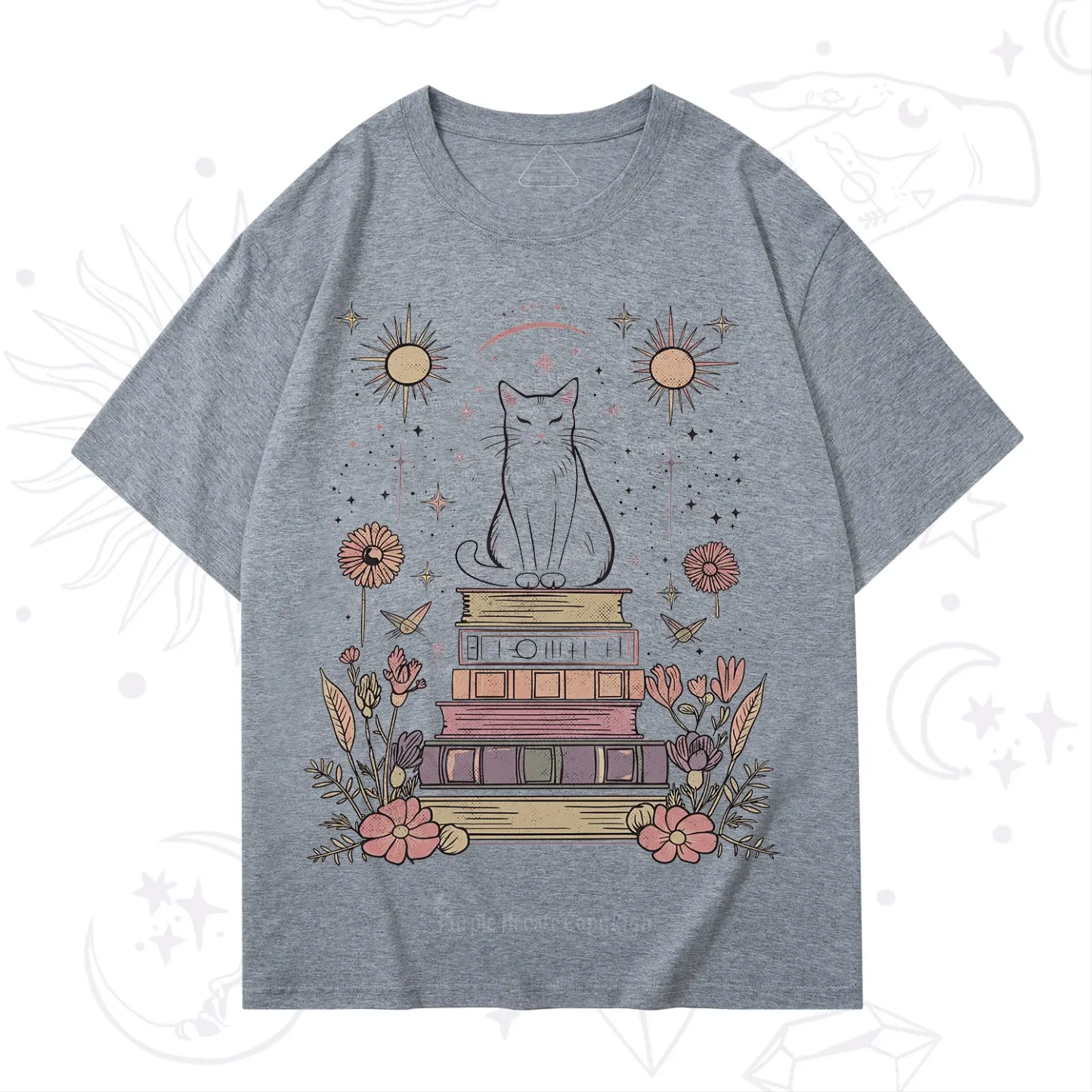 Purplehecate Mystical Cat Reading a Witchy Book T-Shirt