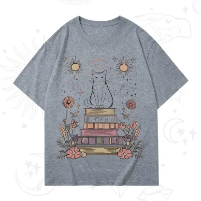 Purplehecate Mystical Cat Reading a Witchy Book T-Shirt