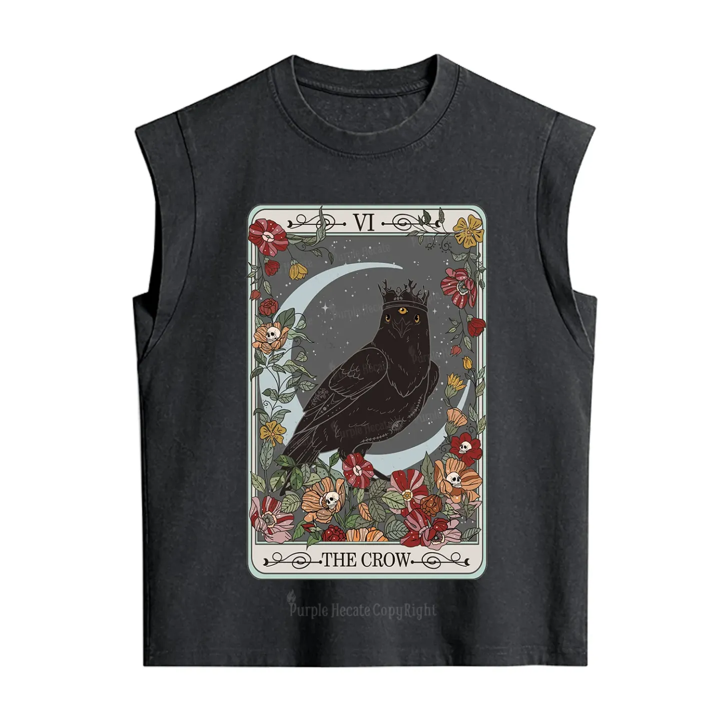 Purplehecate The Crow Tarot Card Vintage Washed Tank
