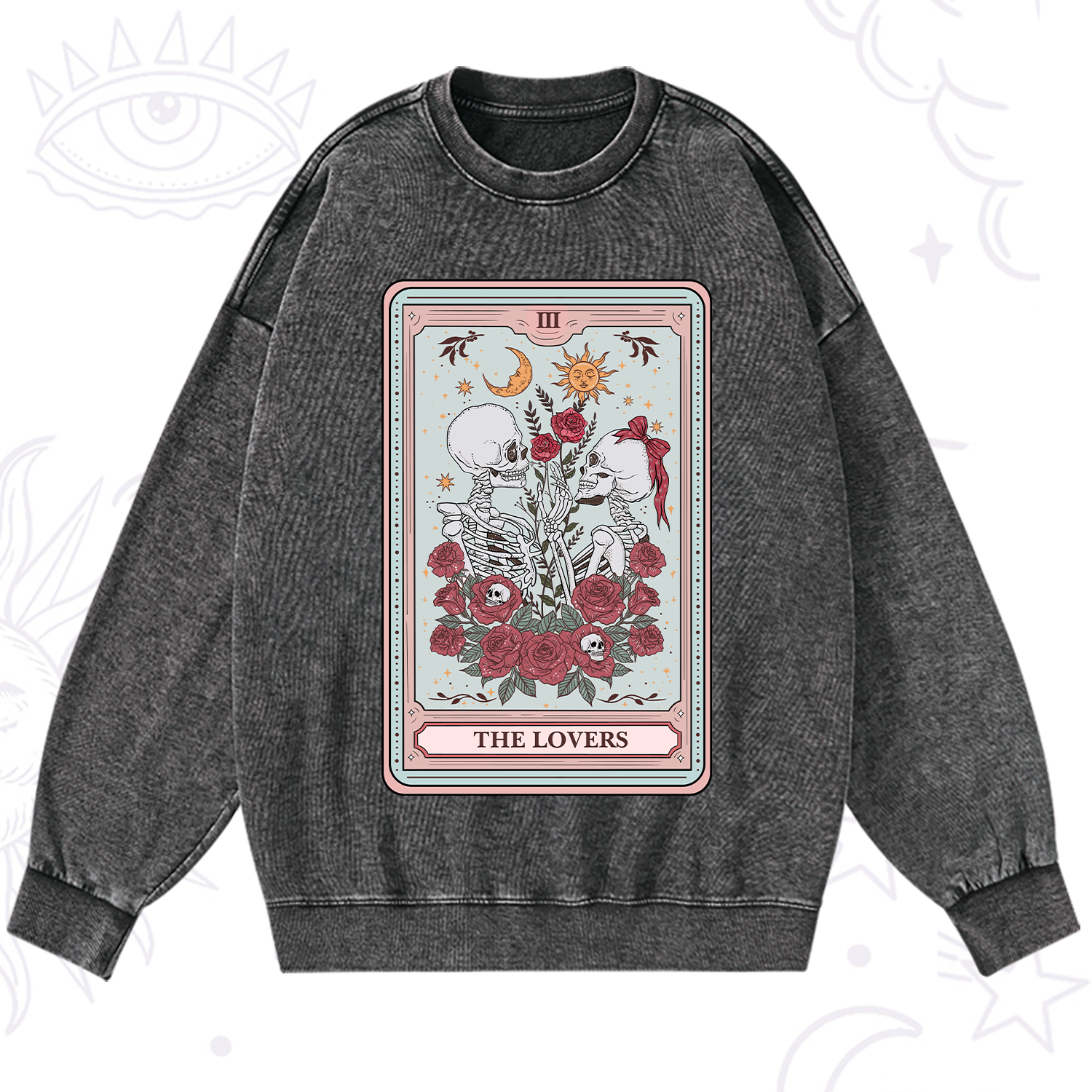 Purplehecate The Lovers Skeleton Tarot Washed Sweatshirt